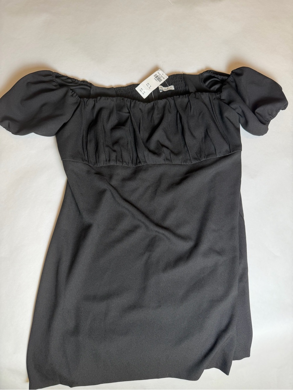 Abercrombie & Fitch Black Off-Shoulder Puff Sleeve Mini Dress